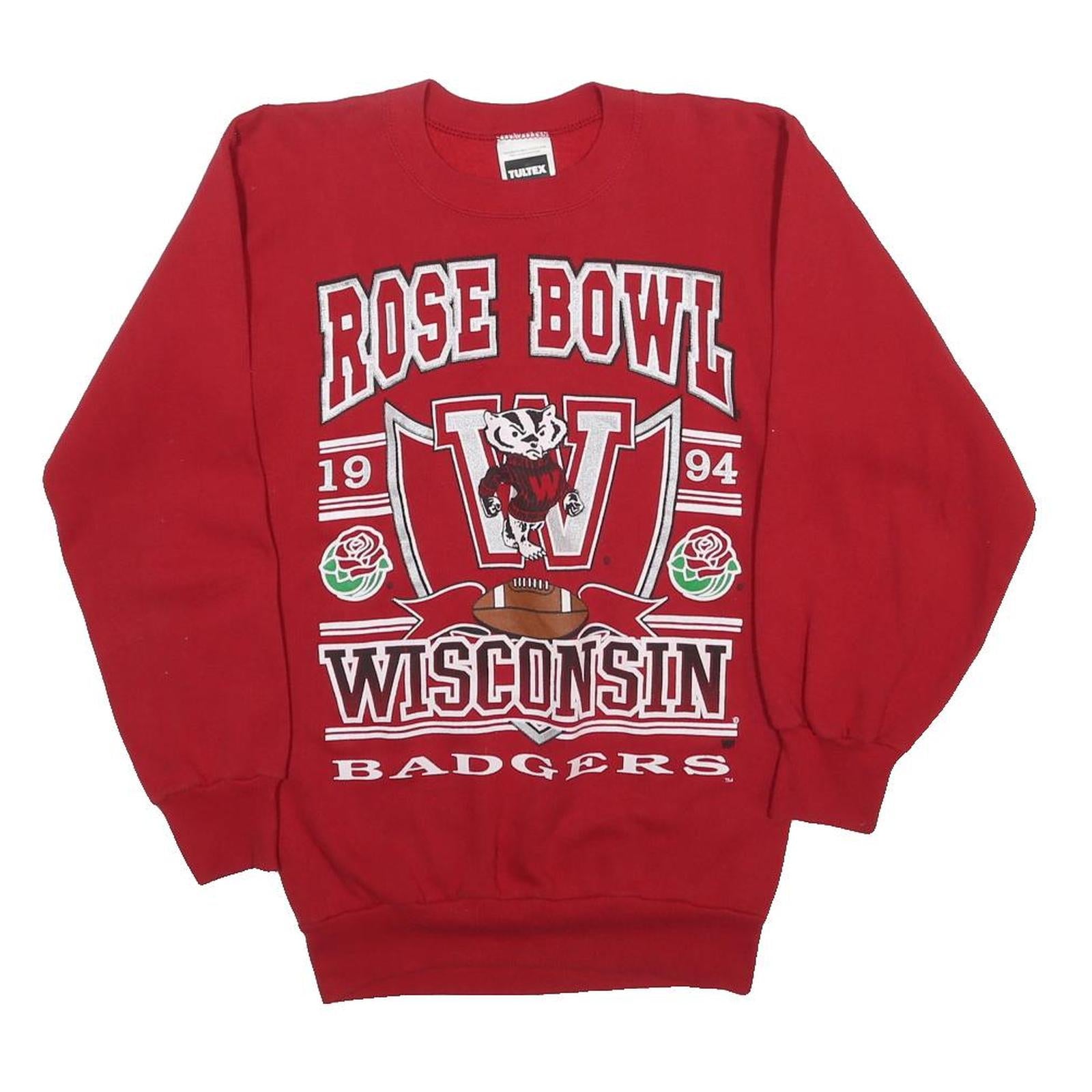 TULTEX Womens Red Rose Bowl Wisconsin Crew Neck M Retro Graphic Sweatshirt