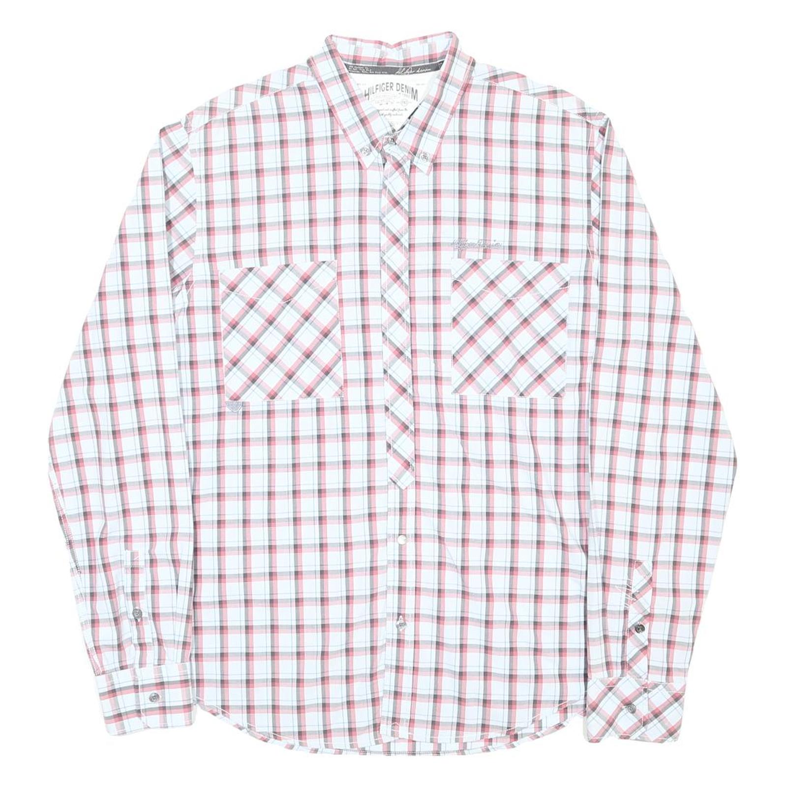 HILFIGER DENIM Womens Red & White Check Shirt 2XL Button Down Casual Cotton