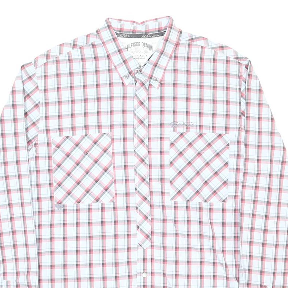 HILFIGER DENIM Womens Red & White Check Shirt 2XL Button Down Casual Cotton