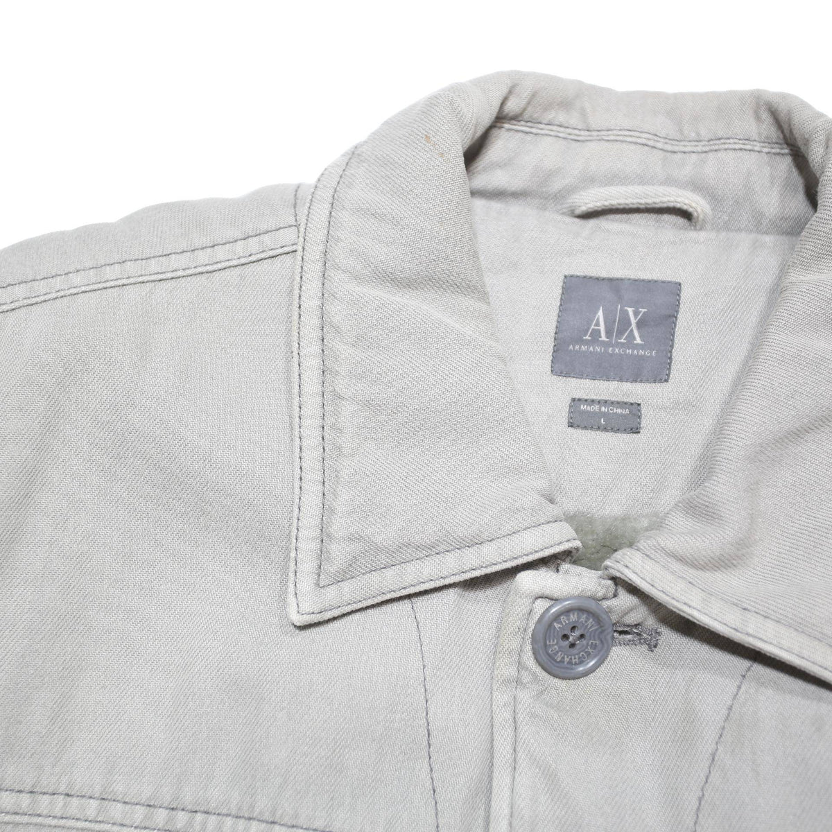 ARMANI EXCHANGE Mens Grey Cotton Blend Button Jacket L Casual Lightweight