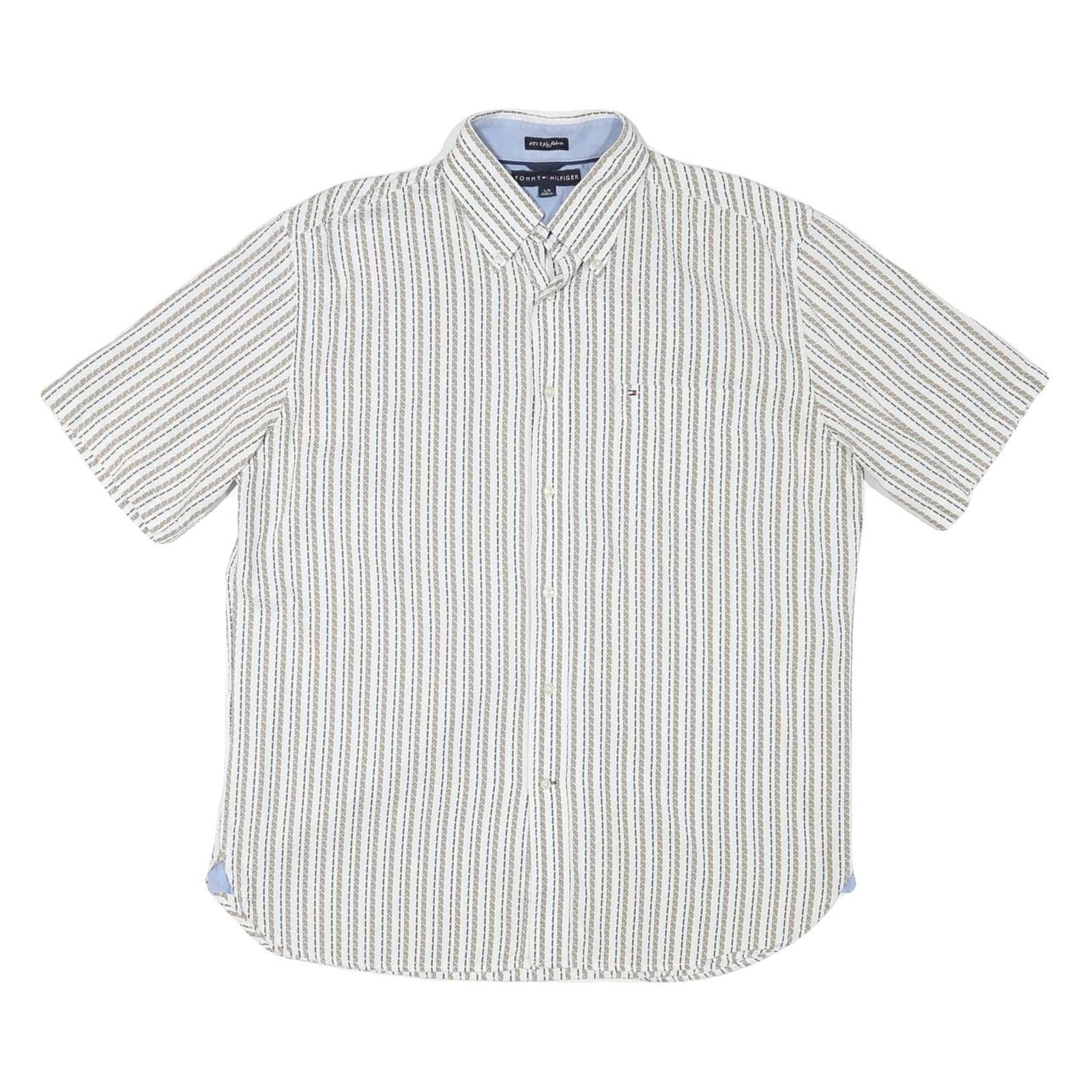 TOMMY HILFIGER Mens White & Brown Patterned Shirt L Button Down Cotton Blend