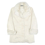 MI IT Womens Cream Fur Collar Button Jacket S Polyester Faux Fur Trim Winter