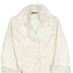 MI IT Womens Cream Fur Collar Button Jacket S Polyester Faux Fur Trim Winter