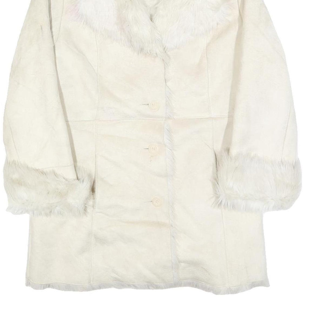 MI IT Womens Cream Fur Collar Button Jacket S Polyester Faux Fur Trim Winter
