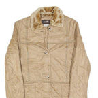 NUAGE Womens Beige Button Jacket S Polyester Faux Fur Collar Pockets Classic