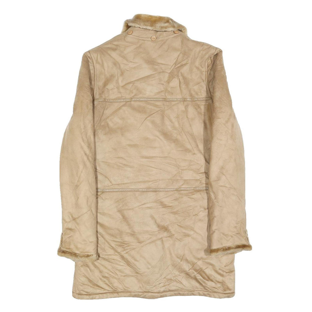 NUAGE Womens Beige Button Jacket S Polyester Faux Fur Collar Pockets Classic