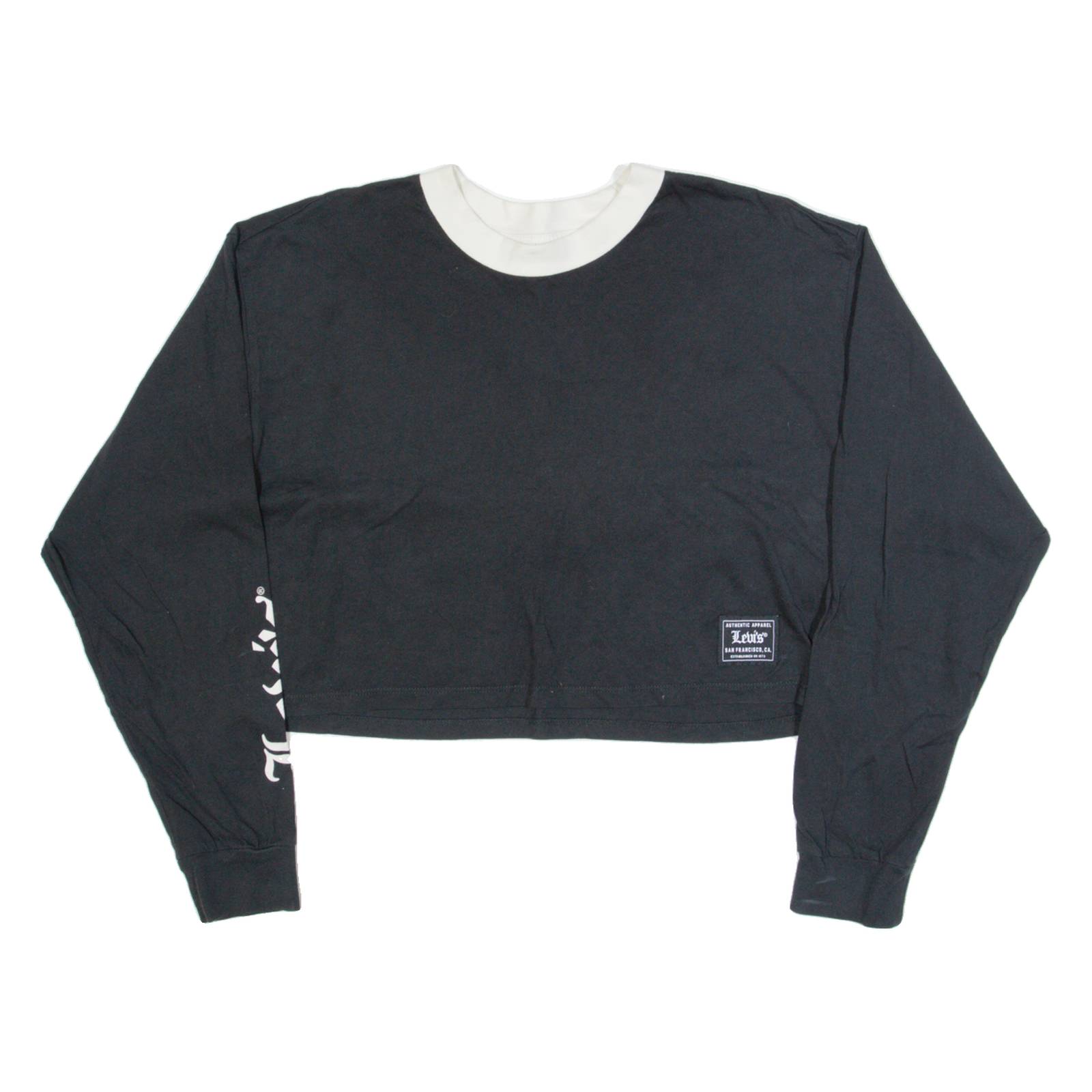 LEVI'S Oversized Cropped Womens T-Shirt Black Long Sleeve XS