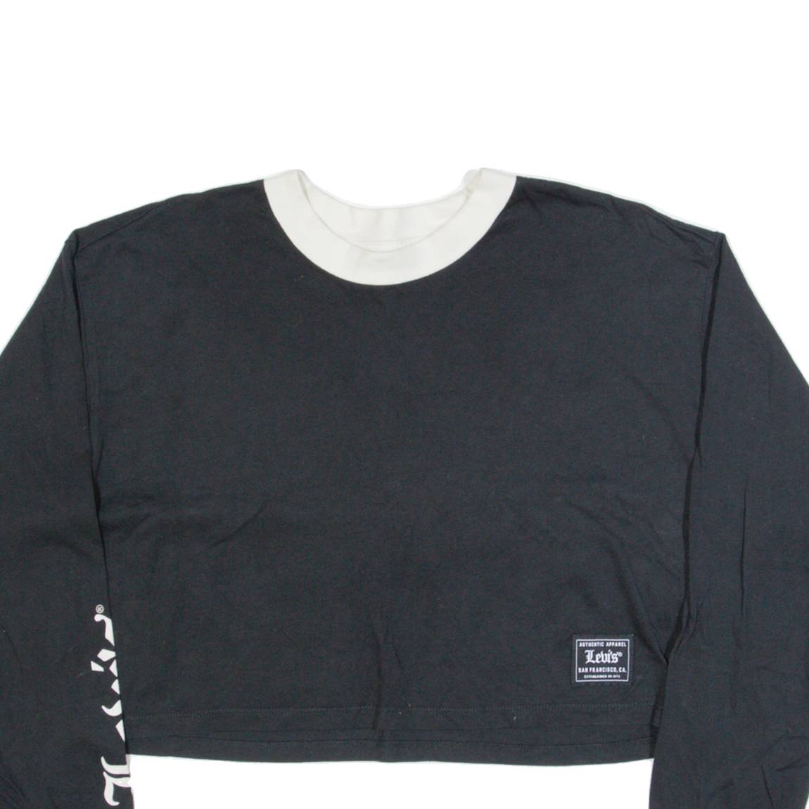 LEVI'S Oversized Cropped Womens T-Shirt Black Long Sleeve XS