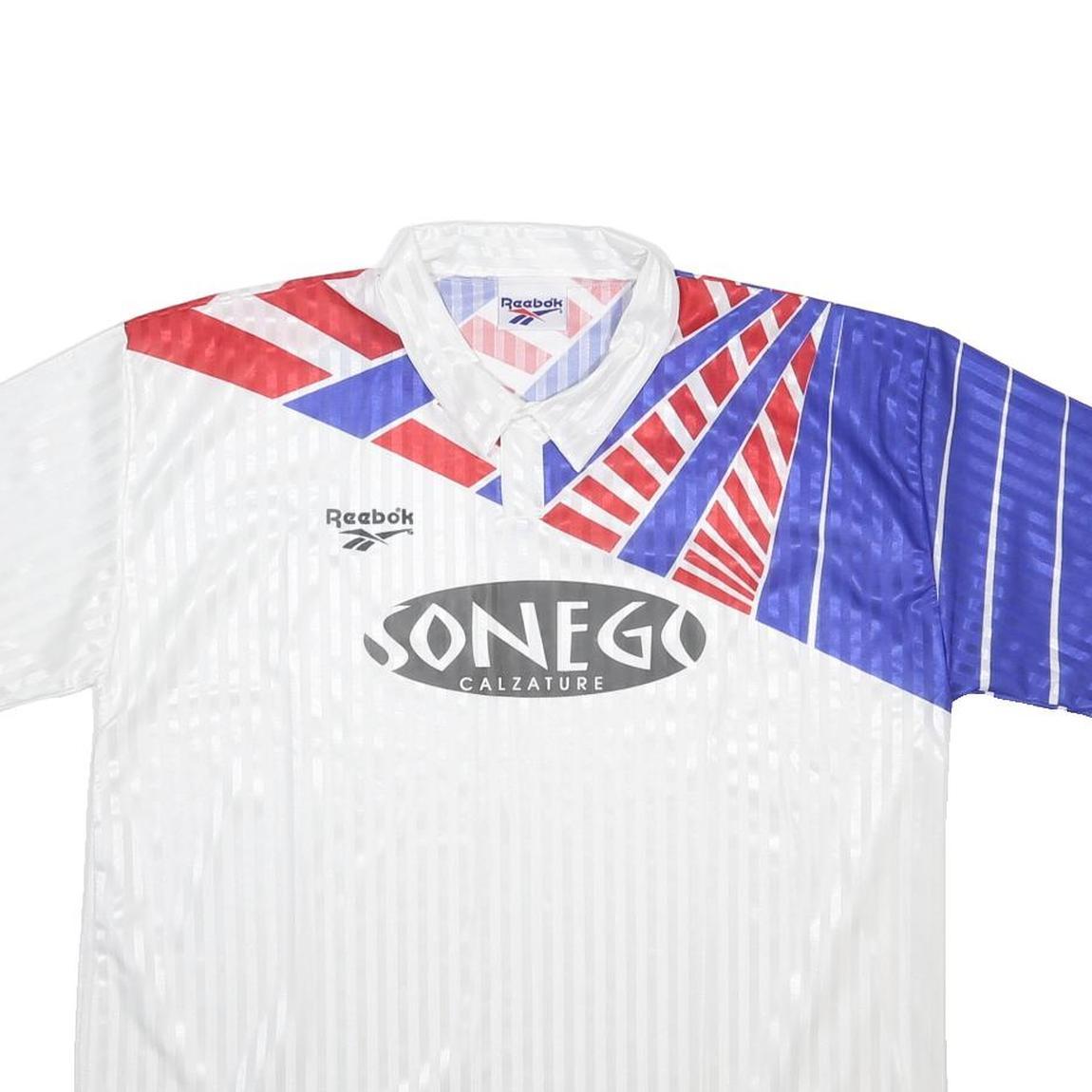 REEBOK Mens White & Blue Graphic T-Shirt 2XL Short Sleeve Collared Sportswear