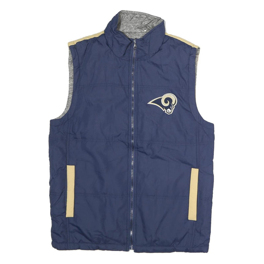NFL Mens Navy & Beige Los Angeles Rams Quilted Reversible Jacket S Polyester
