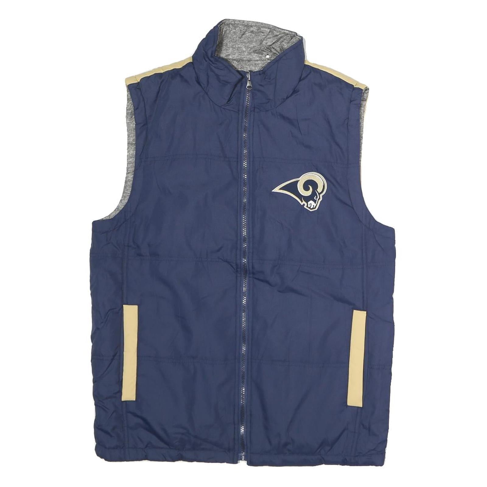 NFL Mens Navy & Beige Los Angeles Rams Quilted Reversible Jacket S Polyester