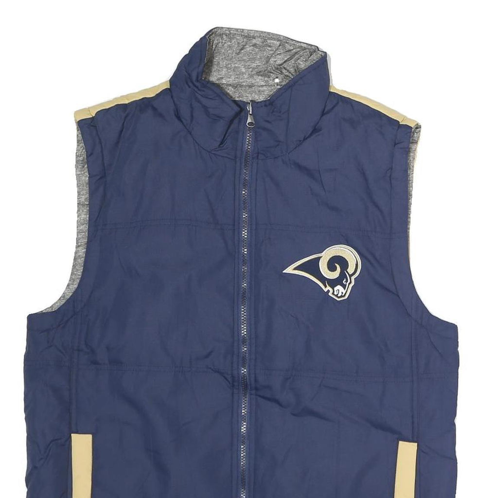 NFL Mens Navy & Beige Los Angeles Rams Quilted Reversible Jacket S Polyester