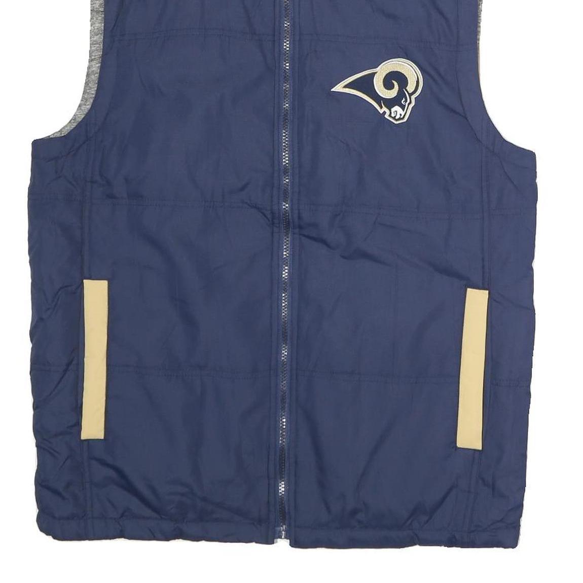 NFL Mens Navy & Beige Los Angeles Rams Quilted Reversible Jacket S Polyester