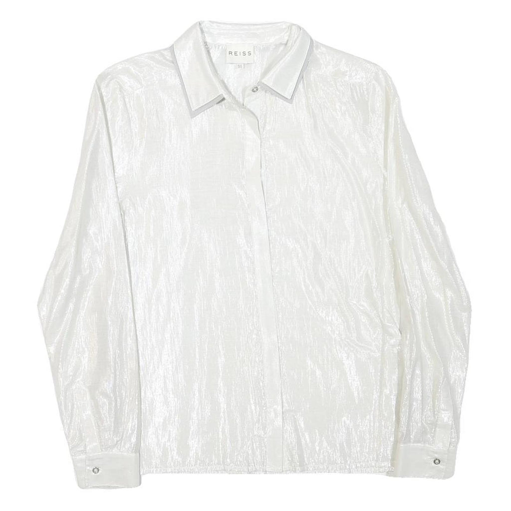 REISS Womens White Polyester Blend Shirt UK 12 Elegant Long Sleeve Formal