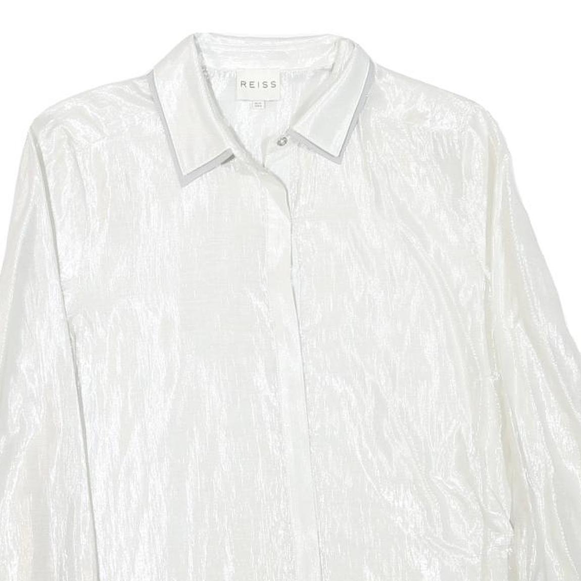 REISS Womens White Polyester Blend Shirt UK 12 Elegant Long Sleeve Formal
