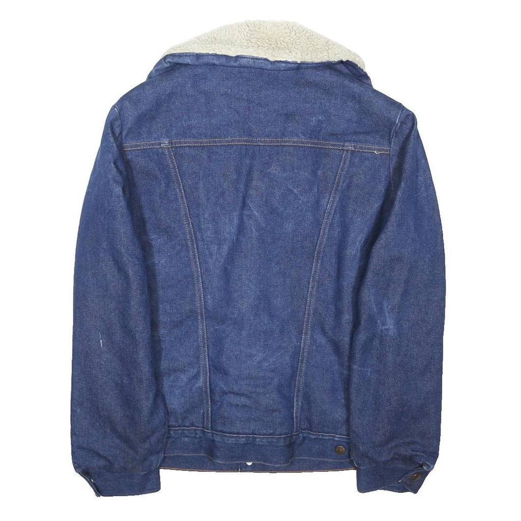 WRANGLER Mens Blue Denim Jacket M Cotton Blend Button Closure Sherpa Collar Long