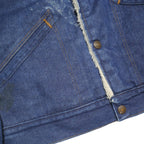 WRANGLER Mens Blue Denim Jacket M Cotton Blend Button Closure Sherpa Collar Long