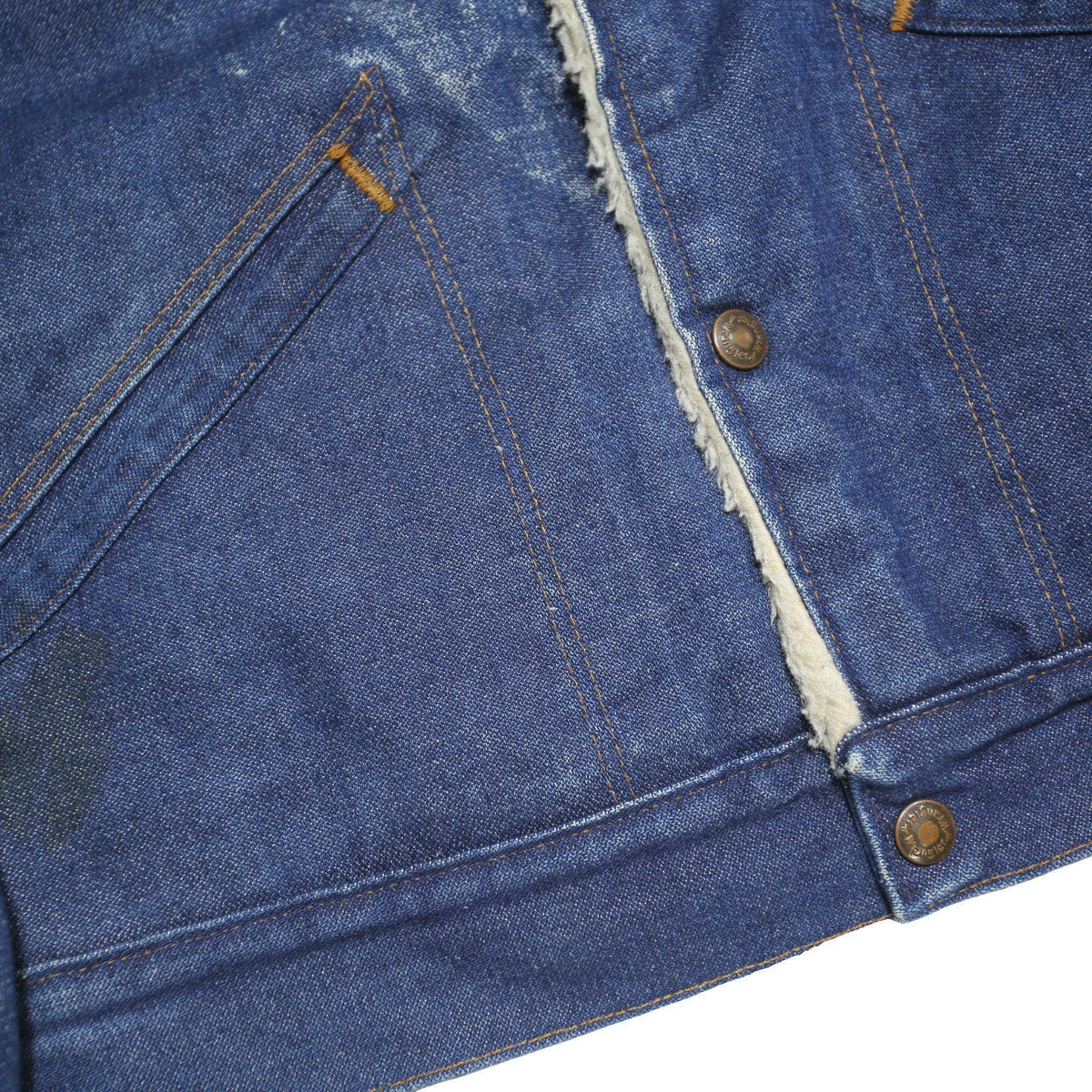 WRANGLER Mens Blue Denim Jacket M Cotton Blend Button Closure Sherpa Collar Long