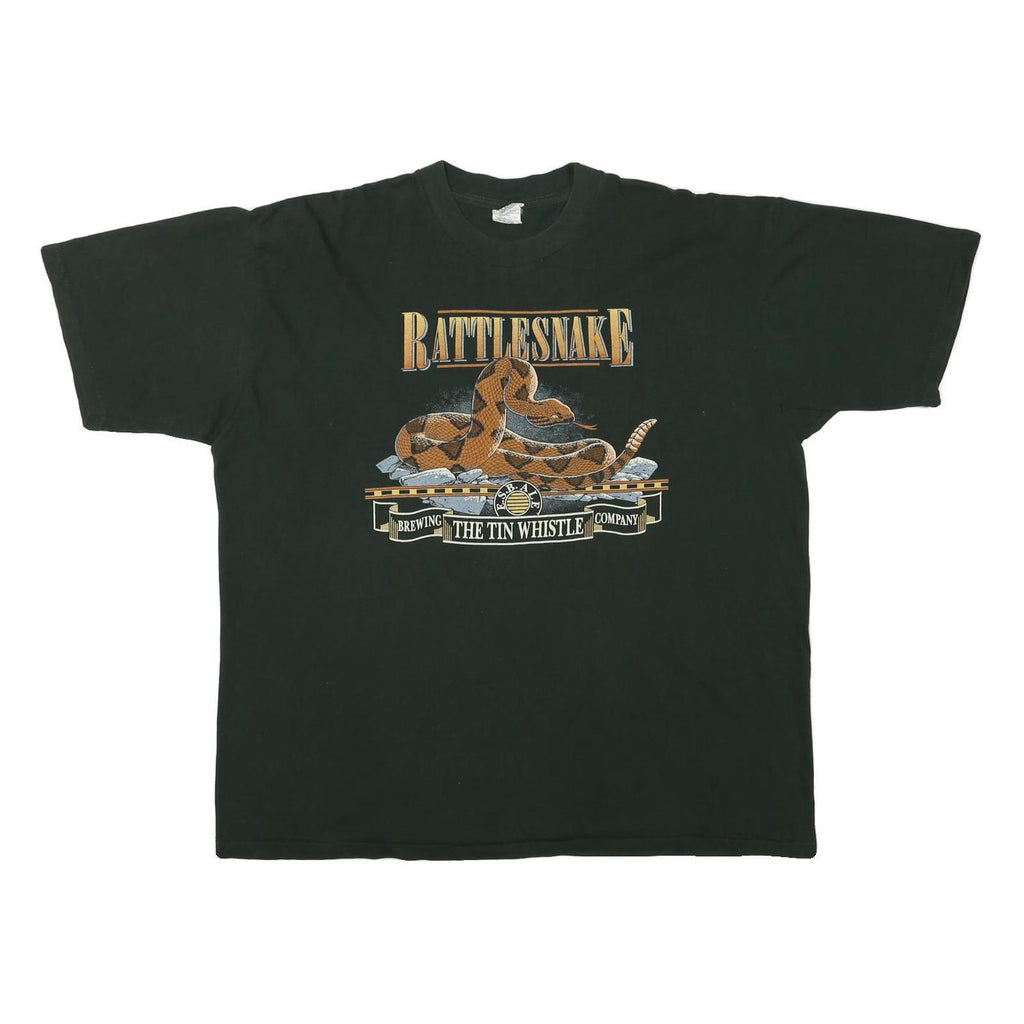 BOW VALLEY Mens Black Rattlesnake Graphic T-Shirt XL Short Sleeve Crew Neck