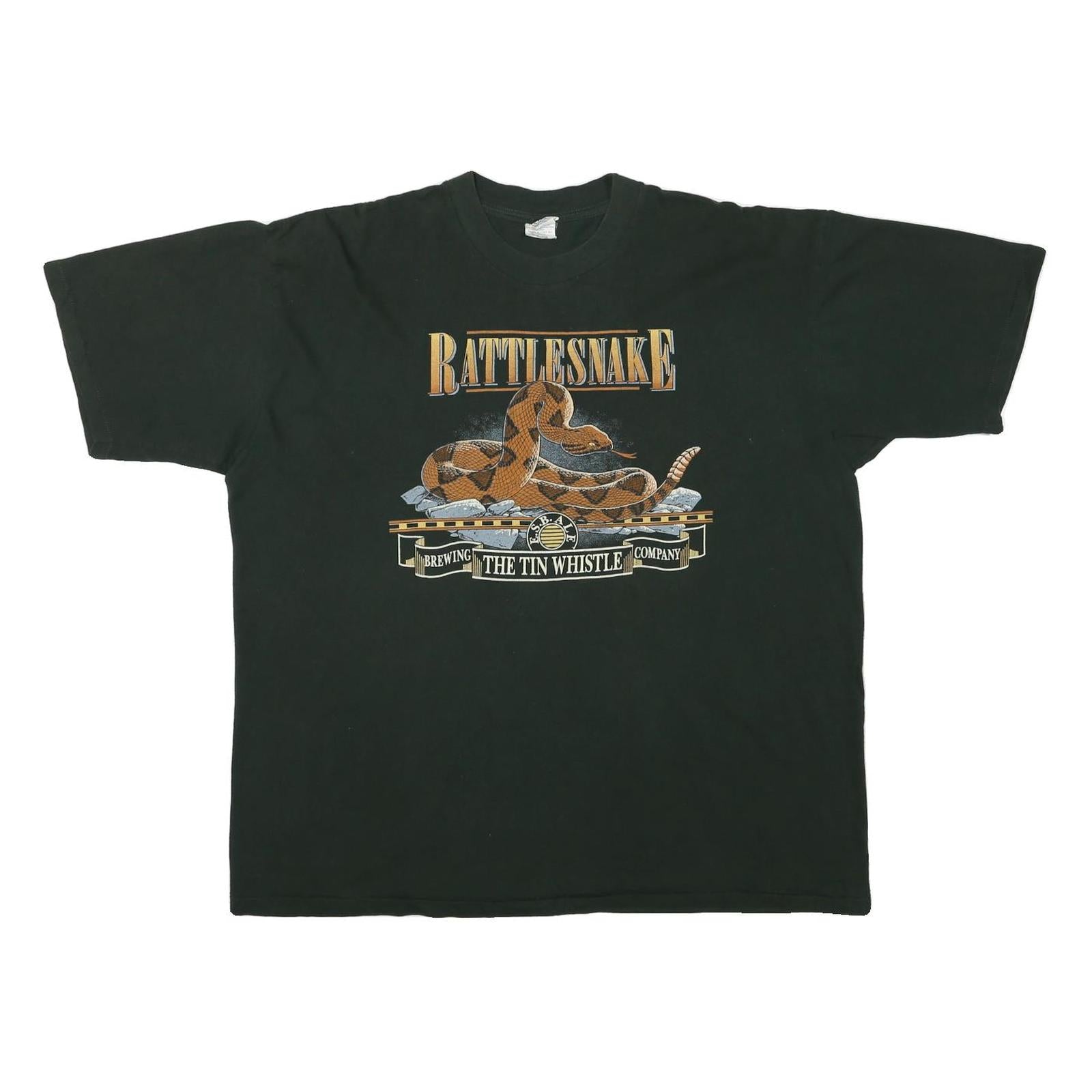 BOW VALLEY Mens Black Rattlesnake Graphic T-Shirt XL Short Sleeve Crew Neck