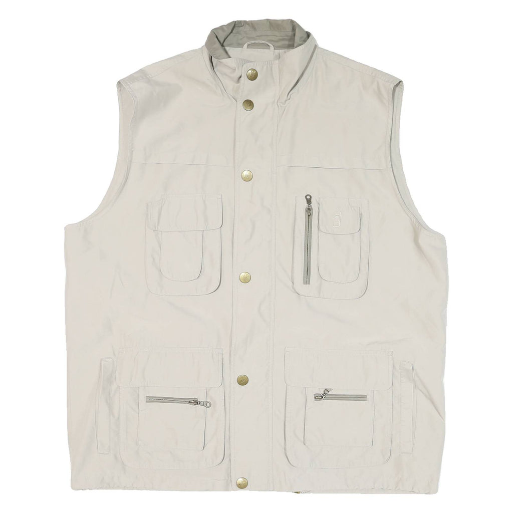 MJ MODE Mens Beige Button Jacket 3XL Polyester Blend Plain Sleeveless Outdoor