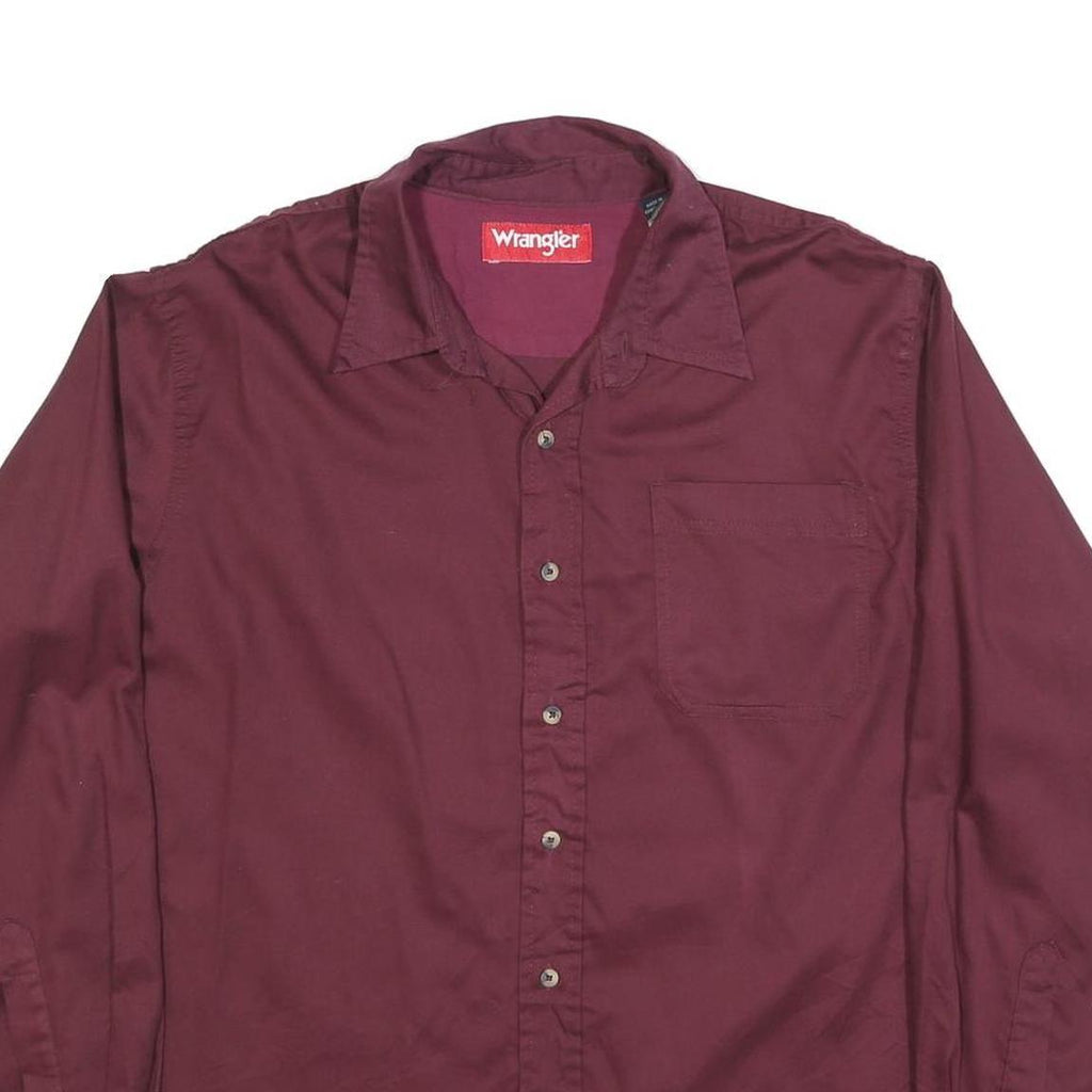 WRANGLER Mens Maroon Plain Shirt L Button Down Casual Long Sleeve