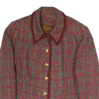 Womens Red Check Blazer Cotton Blend S Classic Fit Button Closure Long Sleeve