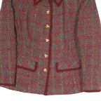 Womens Red Check Blazer Cotton Blend S Classic Fit Button Closure Long Sleeve