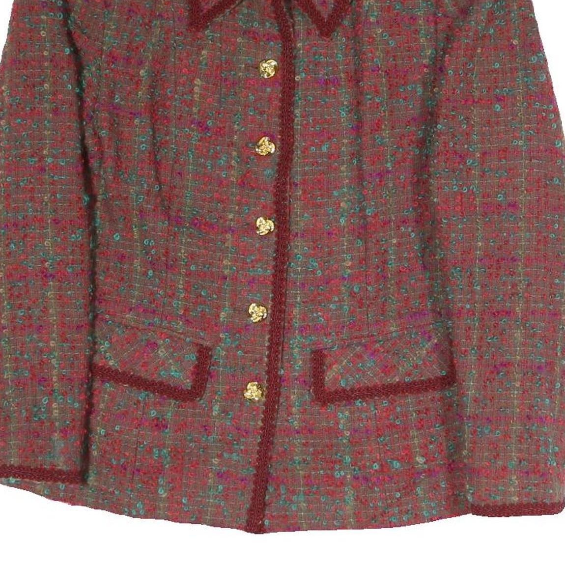 Womens Red Check Blazer Cotton Blend S Classic Fit Button Closure Long Sleeve