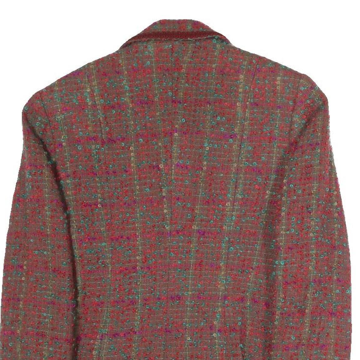 Womens Red Check Blazer Cotton Blend S Classic Fit Button Closure Long Sleeve