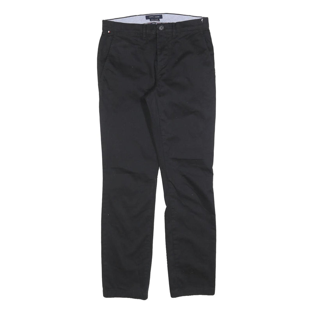 TOMMY HILFIGER Mens Cotton Blend Black Slim Straight Trousers W28 L30 Zip