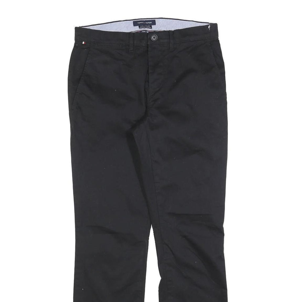 TOMMY HILFIGER Mens Cotton Blend Black Slim Straight Trousers W28 L30 Zip