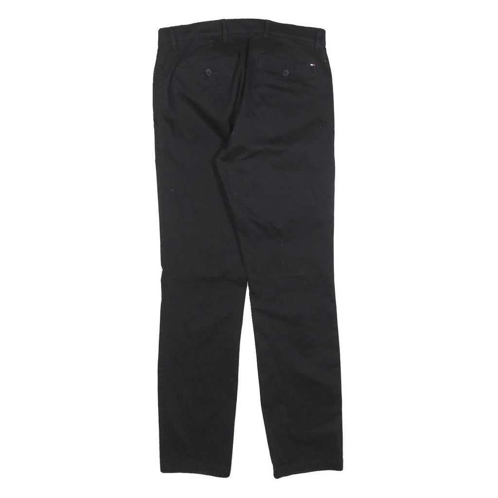 TOMMY HILFIGER Mens Cotton Blend Black Slim Straight Trousers W28 L30 Zip