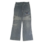 MING BOBAN Mens Regular Fit Blue Denim Jeans W28 L28 Unique Patchwork Style