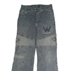 MING BOBAN Mens Regular Fit Blue Denim Jeans W28 L28 Unique Patchwork Style