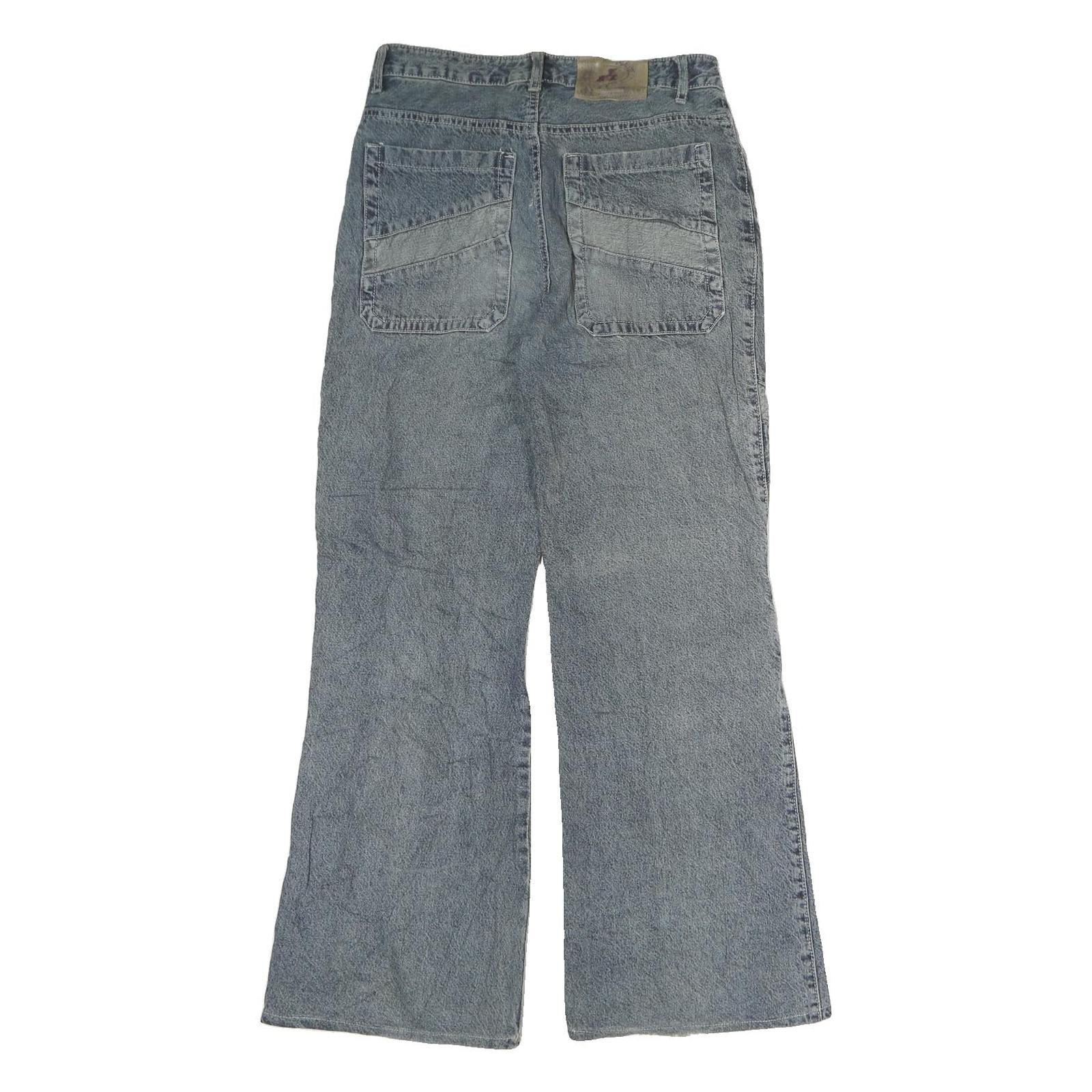 MING BOBAN Mens Regular Fit Blue Denim Jeans W28 L28 Unique Patchwork Style