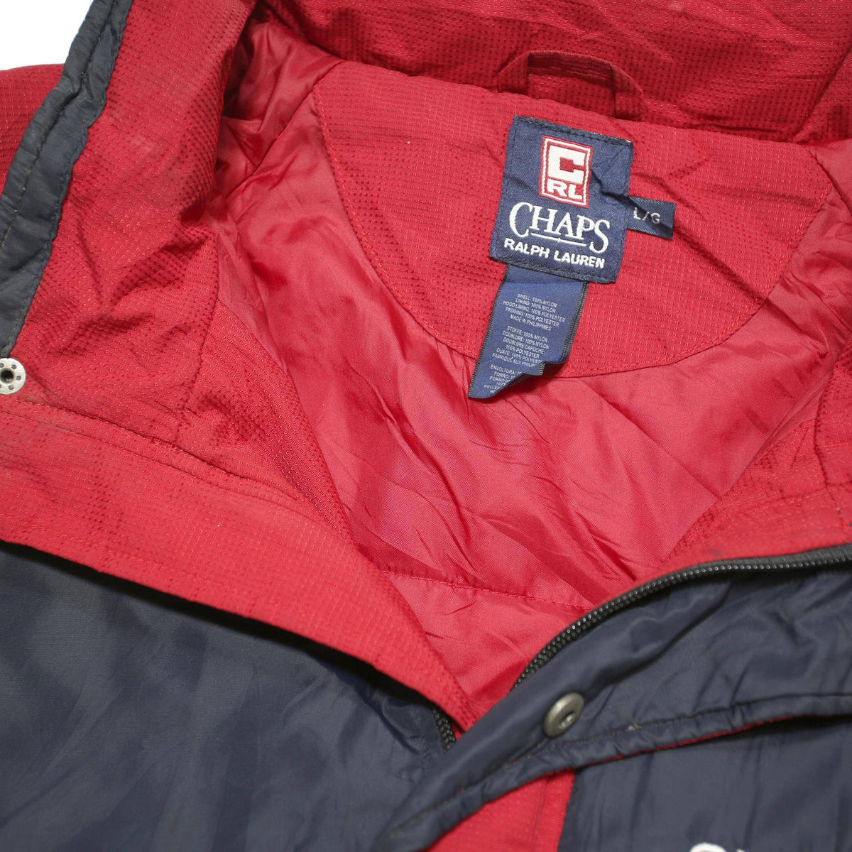 CHAPS RALPH LAUREN Mens Red & Navy Zip Jacket L Polyester Blend Colourblock