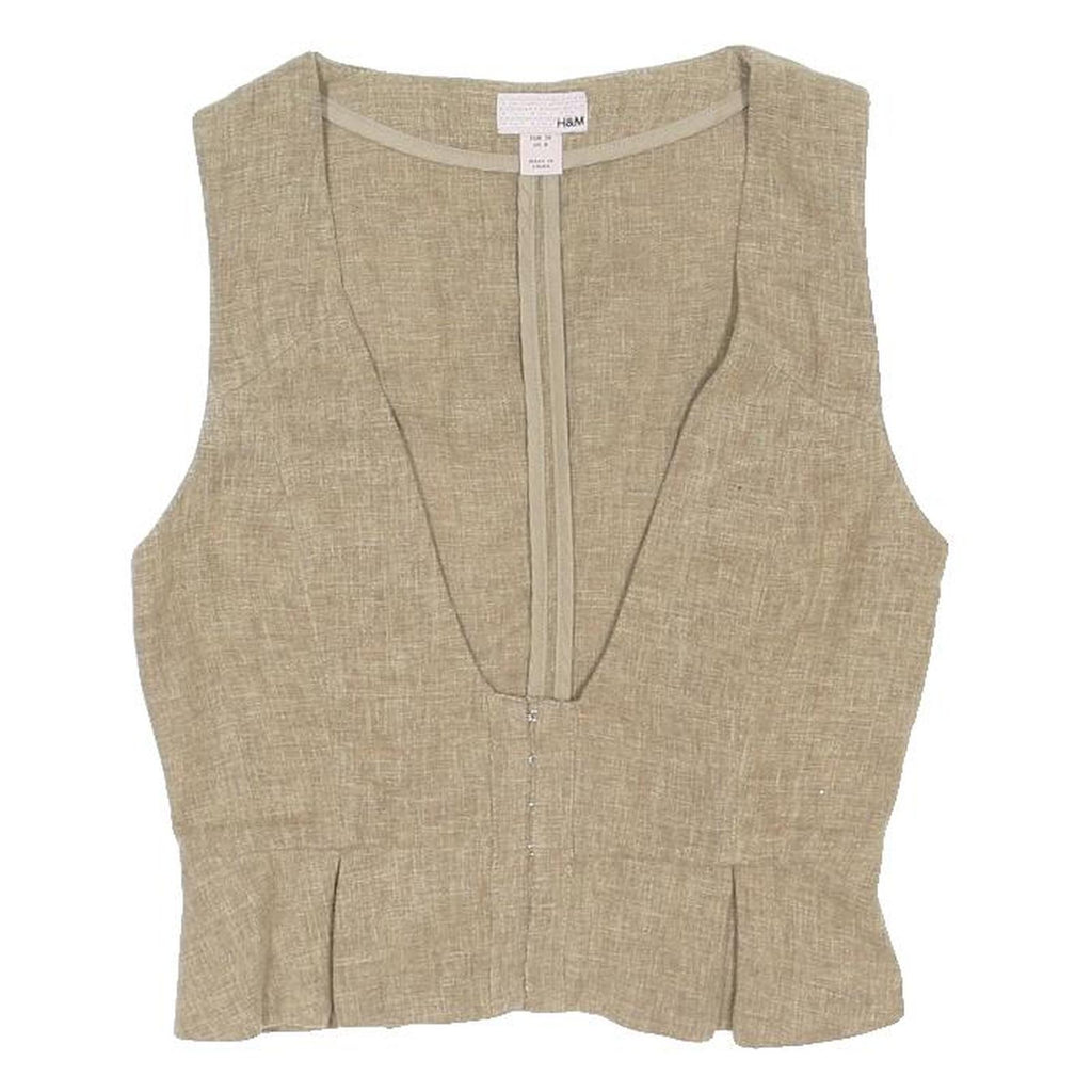 H&M Womens Beige Cotton Blend Sleeveless Jacket S Textured Fabric Lightweight
