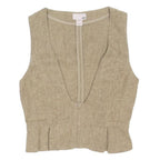 H&M Womens Beige Cotton Blend Sleeveless Jacket S Textured Fabric Lightweight