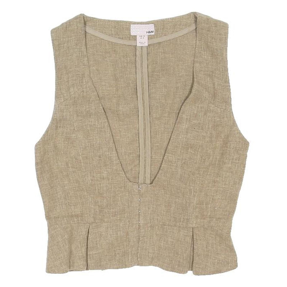 H&M Womens Beige Cotton Blend Sleeveless Jacket S Textured Fabric Lightweight