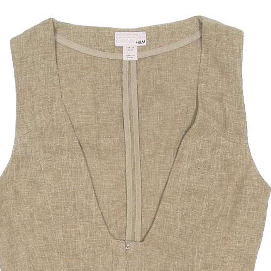H&M Womens Beige Cotton Blend Sleeveless Jacket S Textured Fabric Lightweight