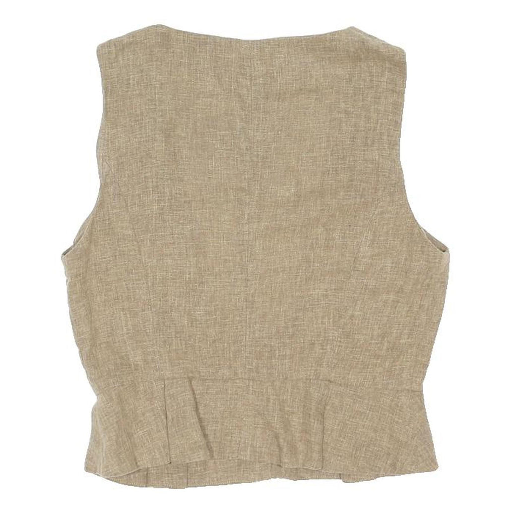 H&M Womens Beige Cotton Blend Sleeveless Jacket S Textured Fabric Lightweight