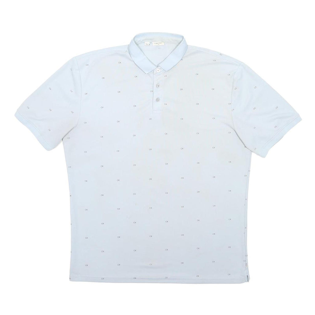 CALVIN KLEIN Mens Light Blue Polo Shirt Cotton Blend Short Sleeve All Over Logo