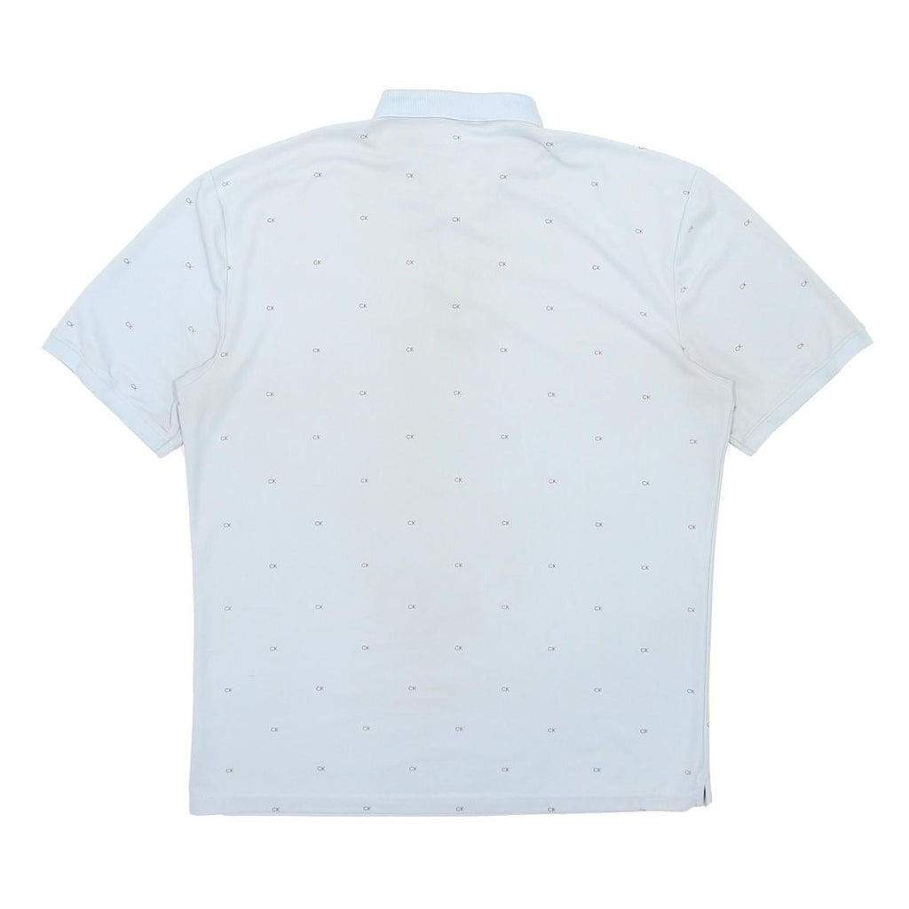 CALVIN KLEIN Mens Light Blue Polo Shirt Cotton Blend Short Sleeve All Over Logo