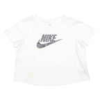 NIKE Girls White Black Logo Graphic T-Shirt L Short Sleeve Crew Neck Casual