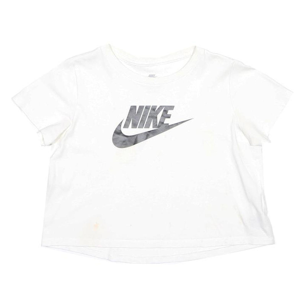 NIKE Girls White Black Logo Graphic T-Shirt L Short Sleeve Crew Neck Casual