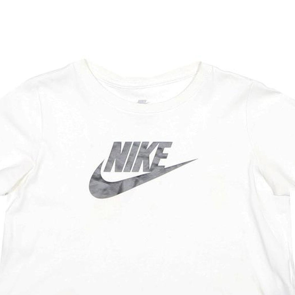 NIKE Girls White Black Logo Graphic T-Shirt L Short Sleeve Crew Neck Casual