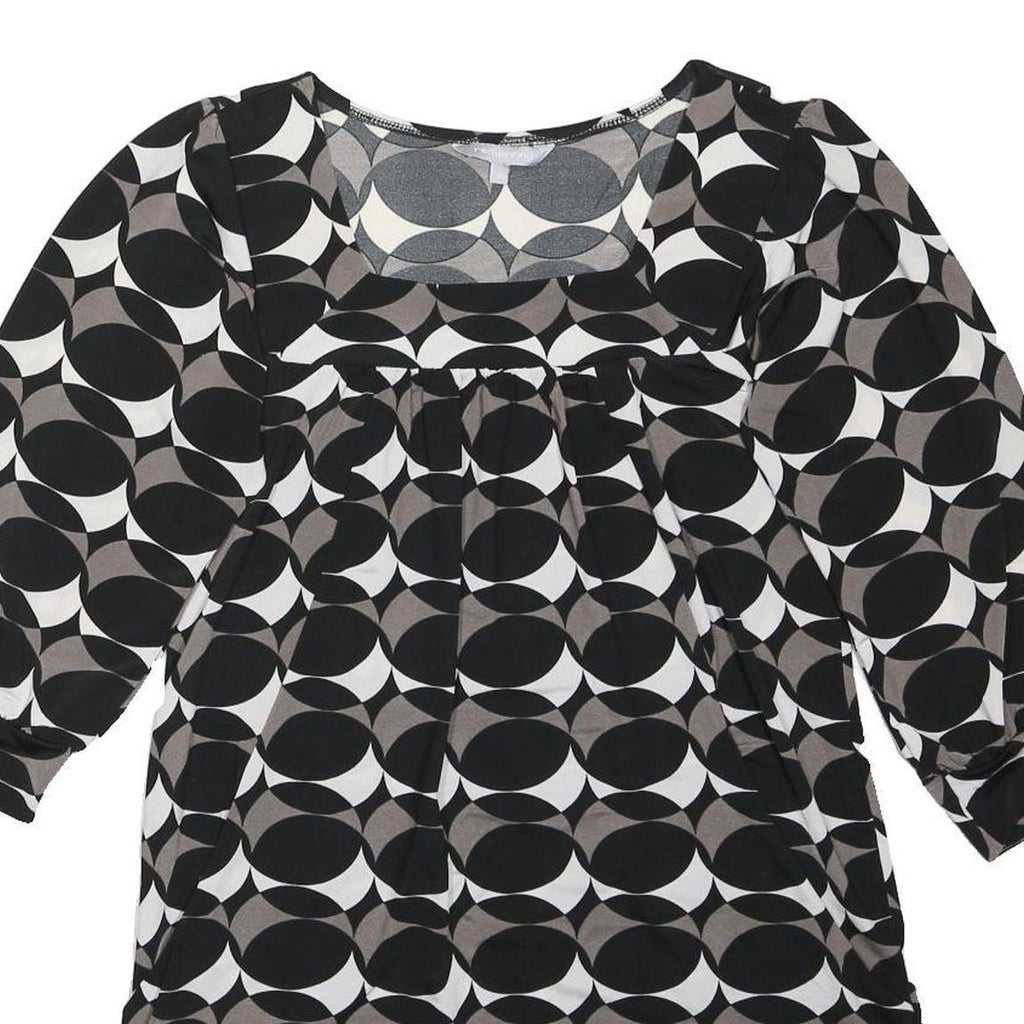 RED HERRING Womens Black & Grey Printed Blouse 3/4 Sleeve Round Neck UK 10