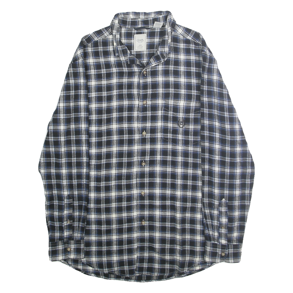 CHAPS Mens Blue & White Check Shirt M Cotton Classic Long Sleeve Casual