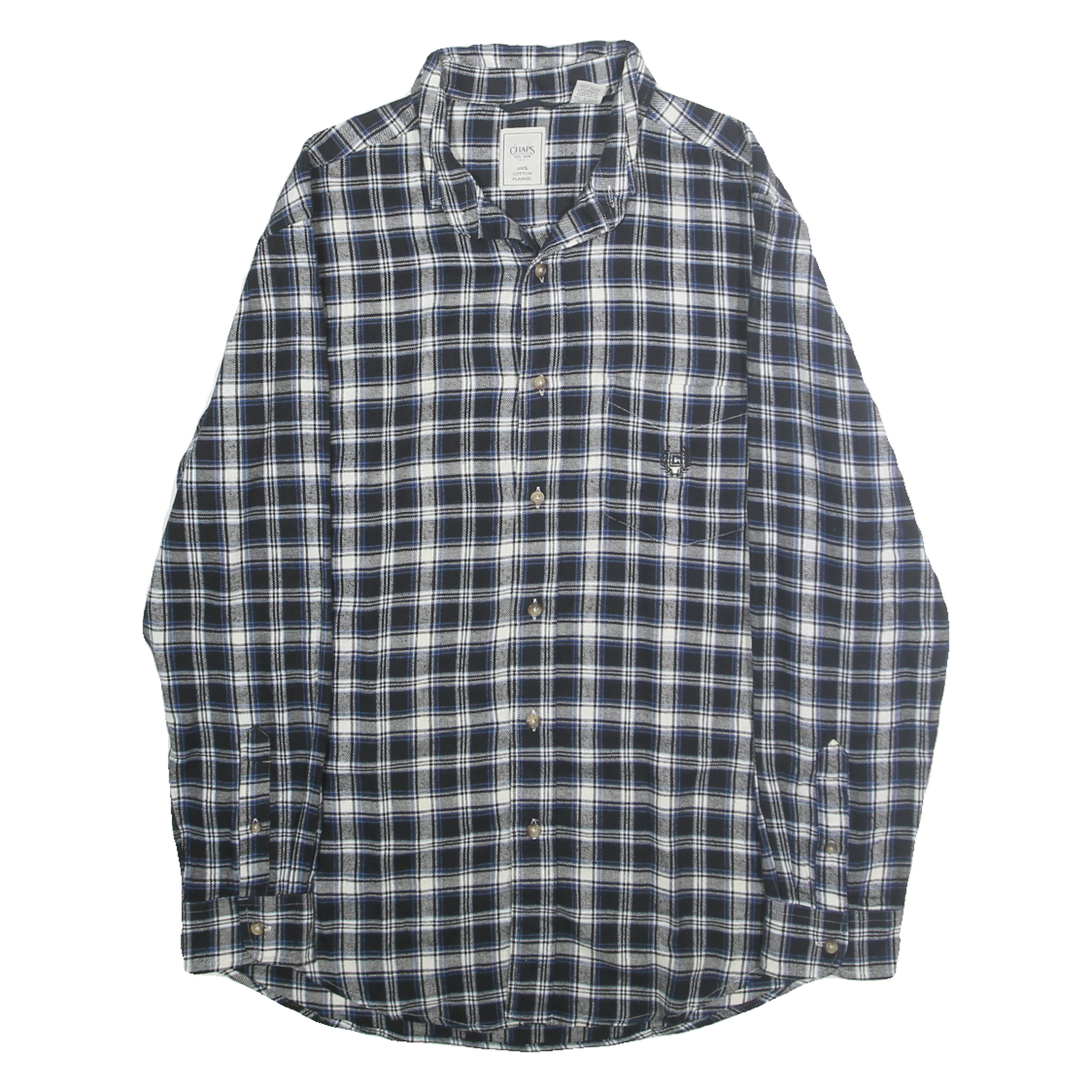 CHAPS Mens Blue & White Check Shirt M Cotton Classic Long Sleeve Casual